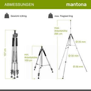 Mantona Alto Cavalletto fotografico, altezza regolabile fino a 295 cm, alluminio, max 6 kg, Treppiedi Stativo fotografia