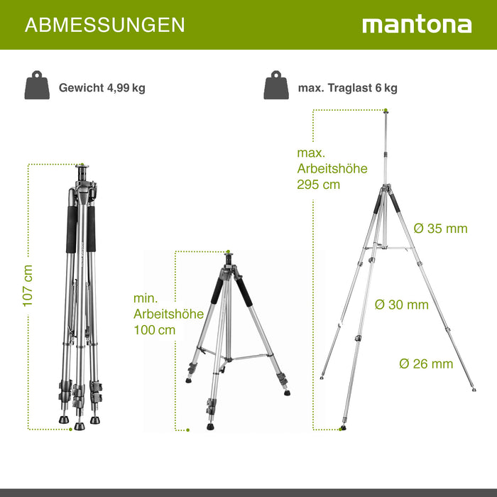 Mantona Alto Cavalletto fotografico, altezza regolabile fino a 295 cm, alluminio, max 6 kg, Treppiedi Stativo fotografia