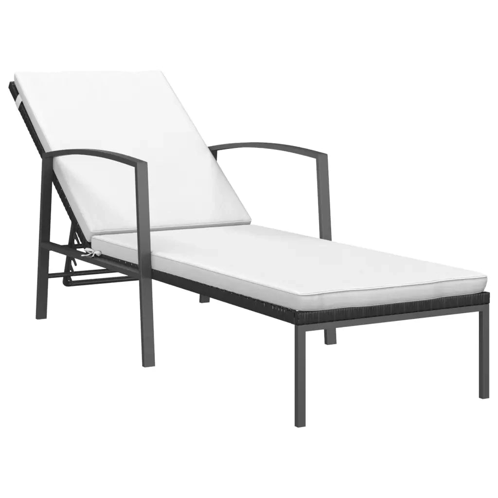 Lettino Prendisole da Giardino con Cuscino in Polyrattan Nero cod mxl 23239