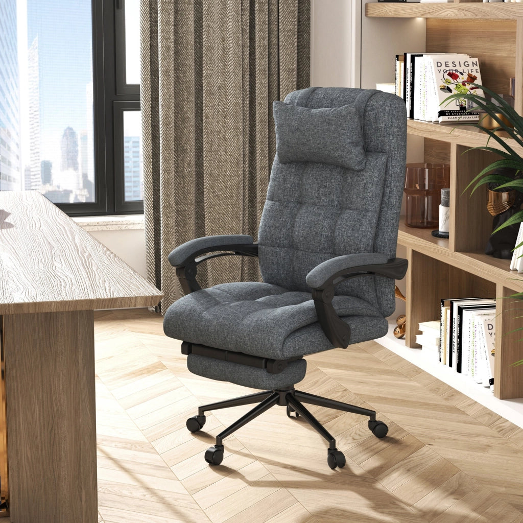 Sedia Poltrona Presidenziale da Ufficio 66x70x116-124 cm con Poggiapiedi in Tessuto Grigio