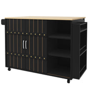 Carrello da Cucina 3 Cassetti 2 Ante Scorrevoli Piano Ribaltabile con Ruote in MDF Nero