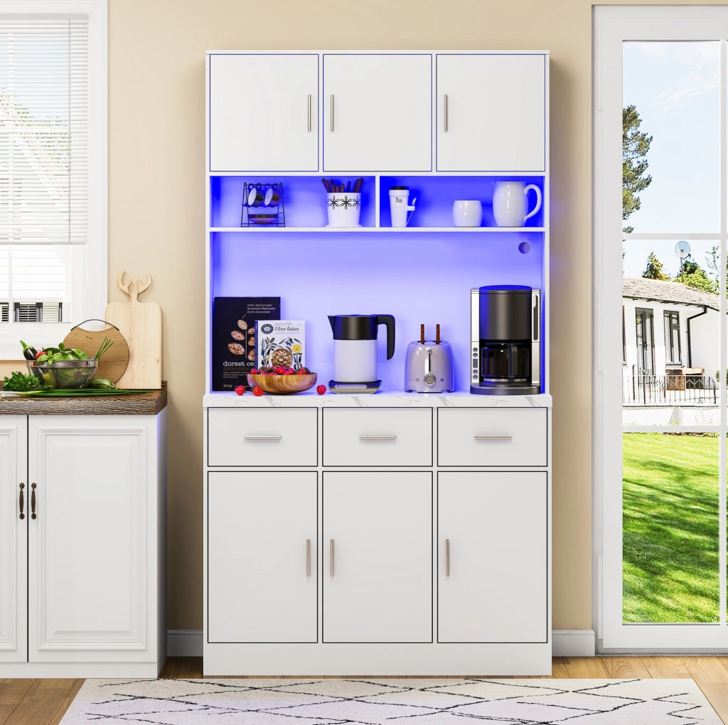 Credenza cucina 100x40x180 cm con LED, prese USB e cassetti