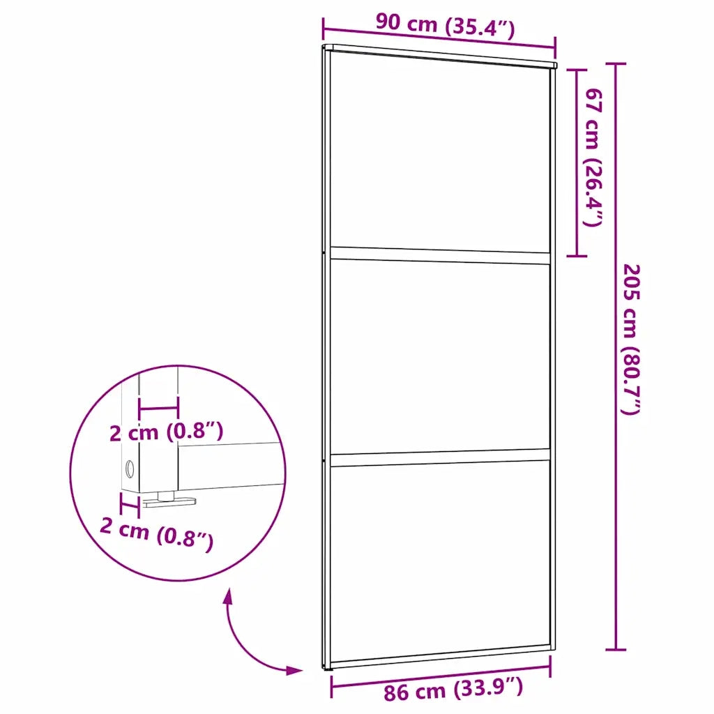 Porta in vetro Rigato Nero 90 x 2 x 205 cm Alluminio