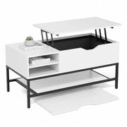Tavolo salotto pieghevole con cassetto nascosto e tavola rimovibile in legno bianco - Modello: 1503