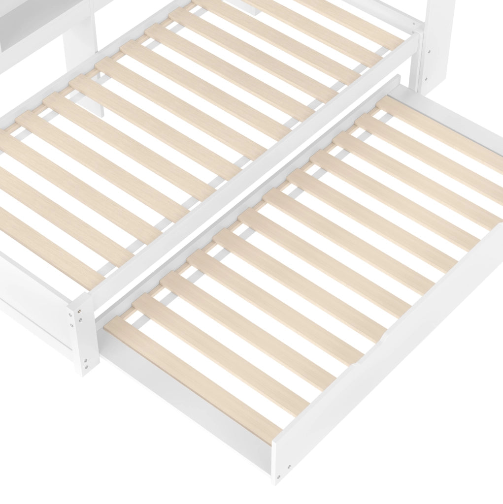 Divano letto 90x200 cm con letto estraibile; presa di ricarica e 2 porte USB in pino bianco