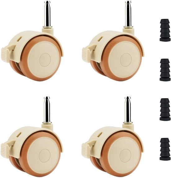 Ruote per mobili con sistema di regolazione - 50 mm - Gomma - Ruote di sterzata - Fissione fissa - Set da 4 - Adatto per mobili per bambini - Ruote per mobili