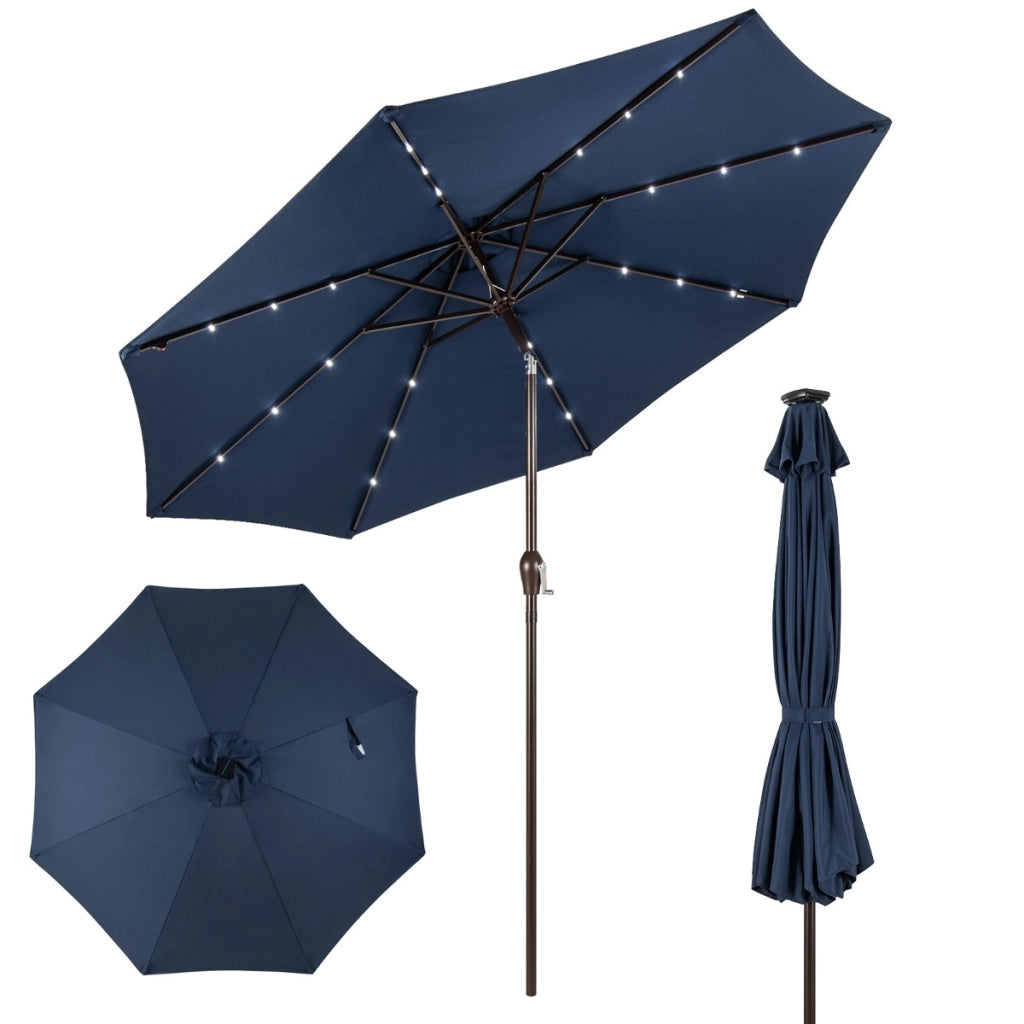 Ombrellone con luci LED da giardino in ferro ?300cm Parasole da esterno spaggia Blu