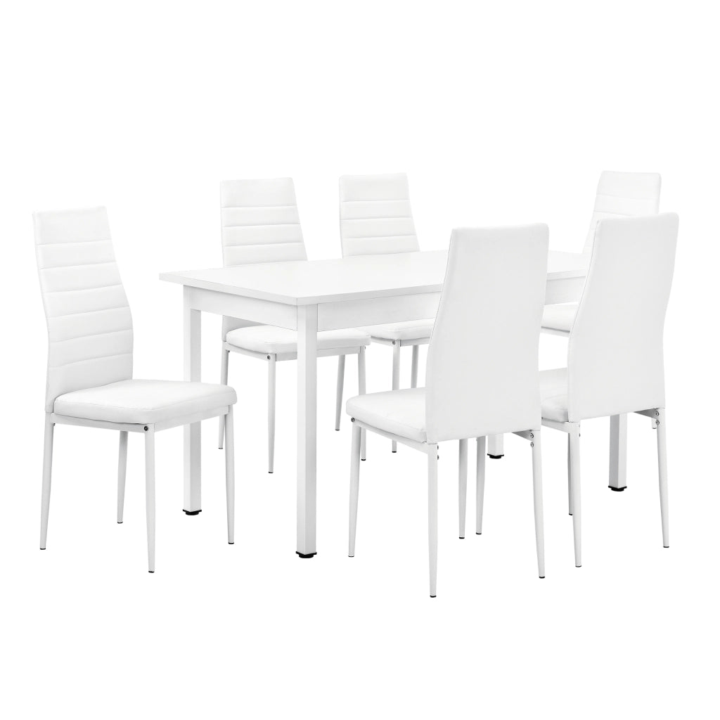 Set Sala da Pranzo Bjerkvik Tavolo 140x60 cm e 6 Sedie Imbottite Rivestimento in Similpelle - Bianco [en.casa]