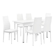 Set Sala da Pranzo Bjerkvik Tavolo 140x60 cm e 6 Sedie Imbottite Rivestimento in Similpelle - Bianco [en.casa]