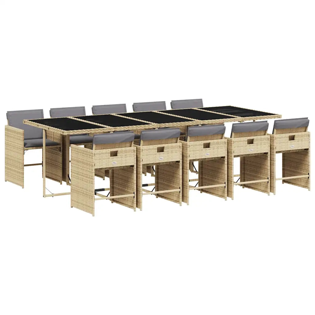 Set Pranzo da Giardino 11 pz con Cuscini Beige Misto Polyrattan 3211116
