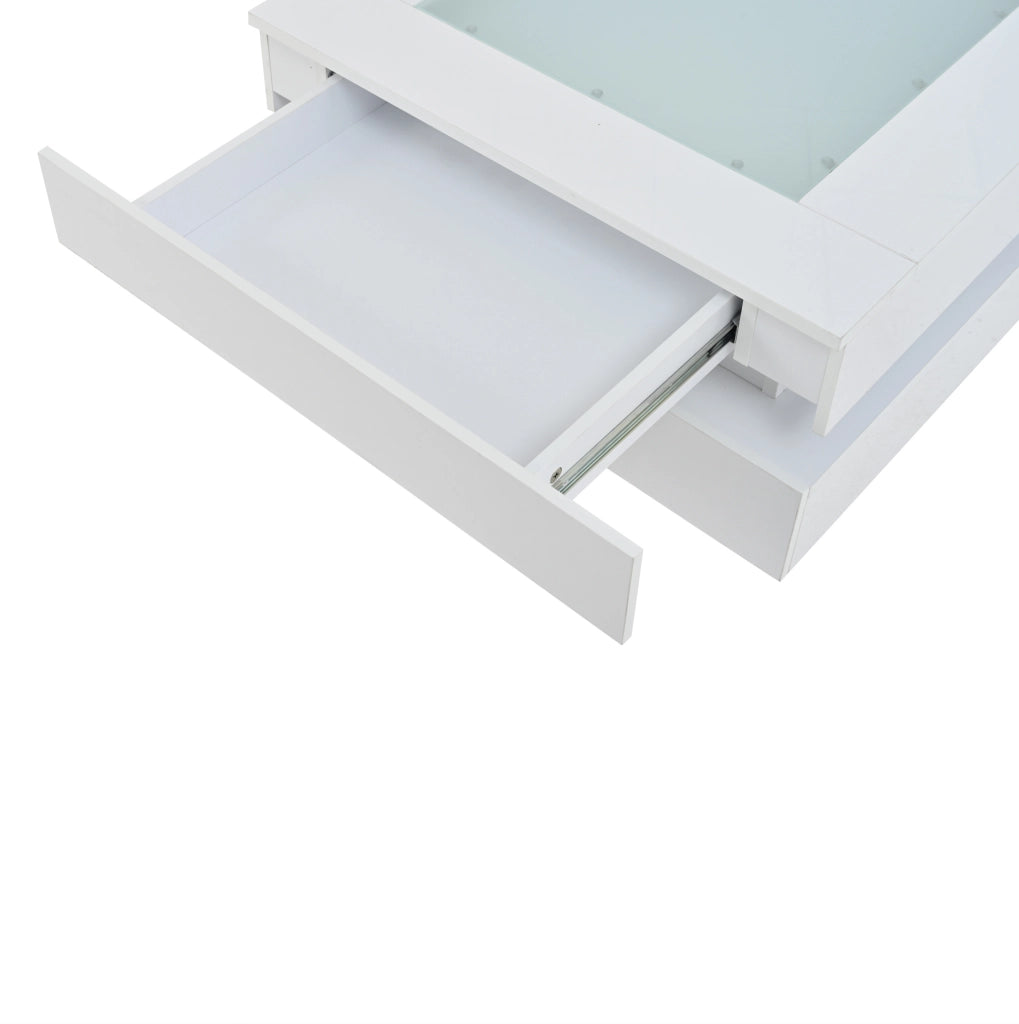 Tavolino da caffè LED bianco 70x70x35 cm con 3 cassetti