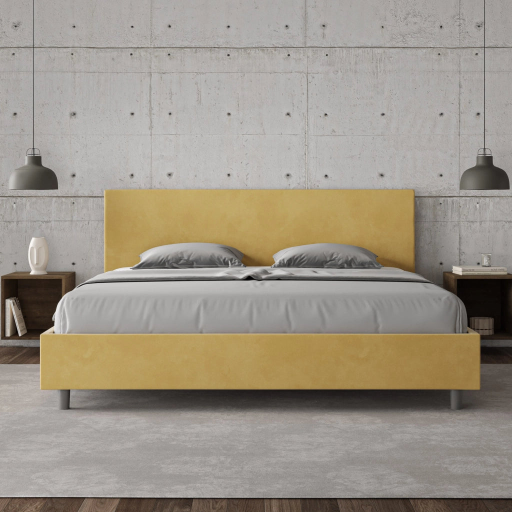 BS COM Letto matrimoniale king size con rete imbottito 190x210 microfibra ocra