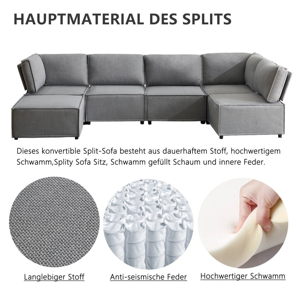 Divano modulare con funzione letto e seduta confortevole in tessuto grigio chiaro 308 × 152 × 77 cm