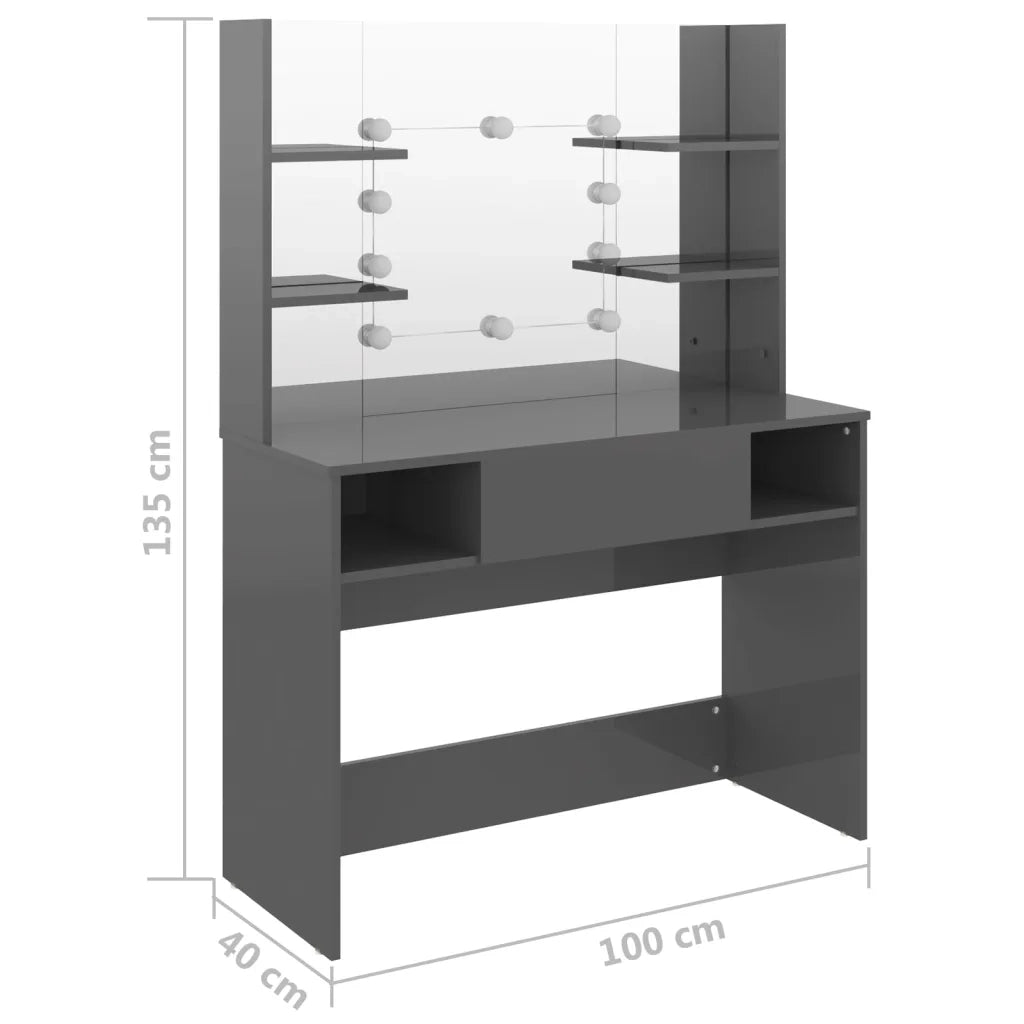 Toeletta con Luci LED 100x40x135 cm in MDF Grigio Lucido 331543