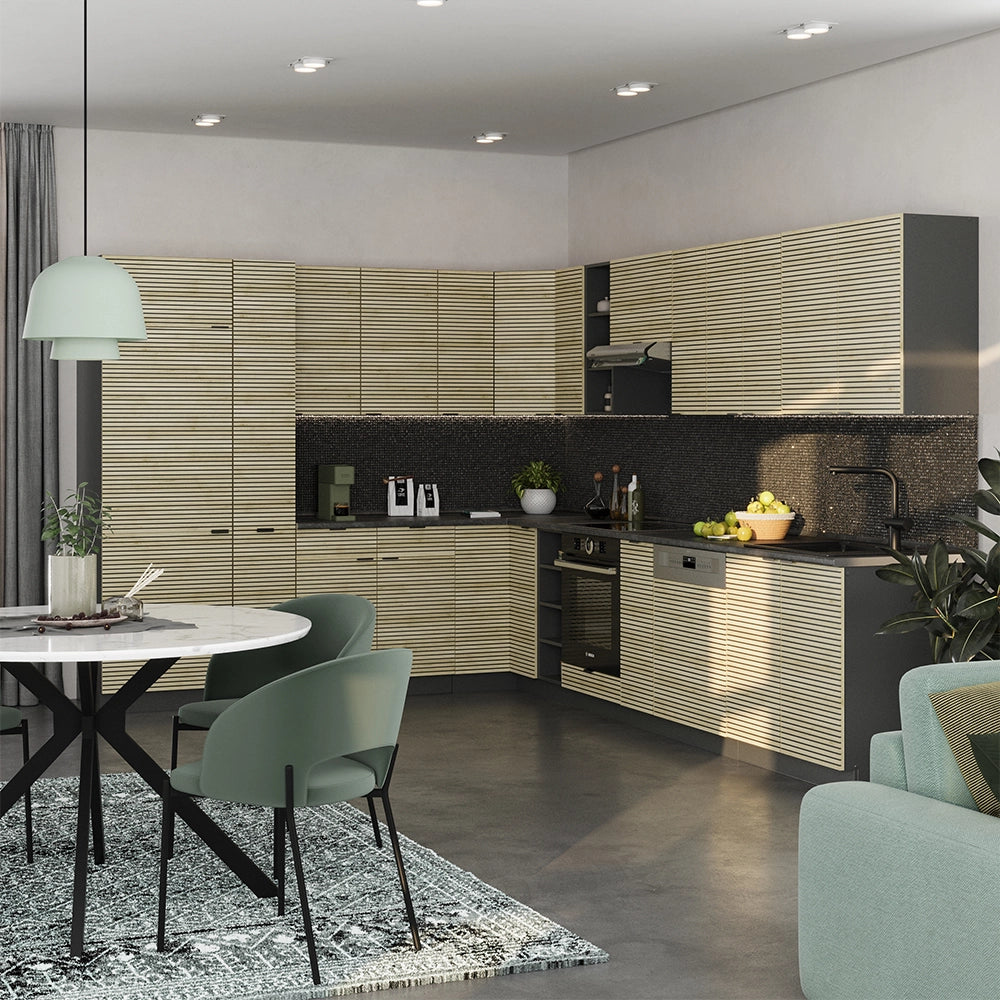 Cucina angolare completa Fame-Line Pannello in quercia/Antracite 347 x 60 cm, PL Marmo Vicco