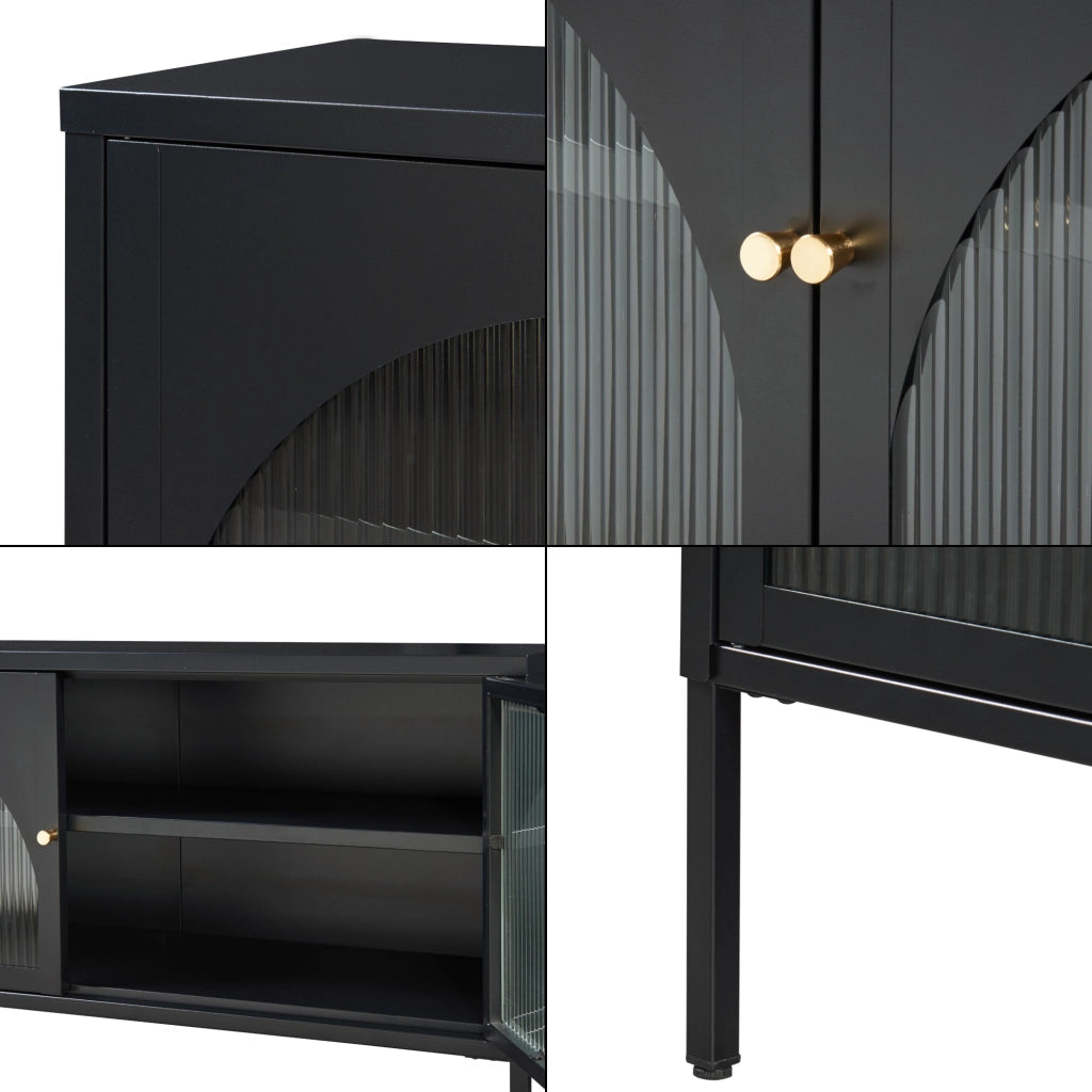 Mobile TV Karlskrona con Ante a Vetrata 115x35x64 cm Acciaio Nero Opaco [en.casa]