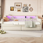 Letto a cassetti - Xylo - 90x200 cm - Lino Beige - Luci ambientali telecomando