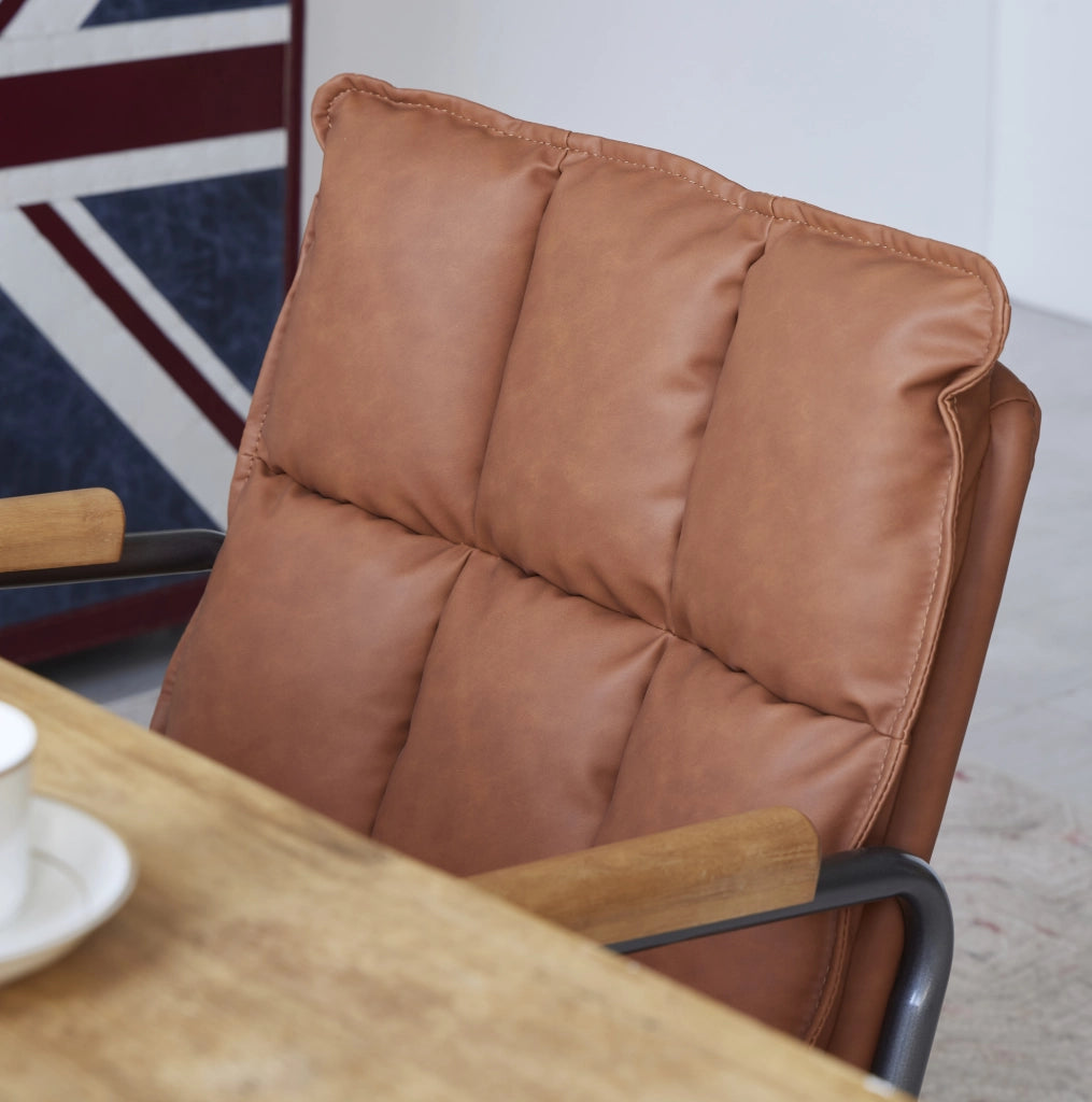 Sedia da ufficio girevole in pelle marrone; ergonomica; regolabile in altezza; design mid-century