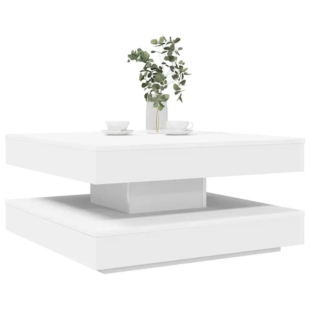 Tavolino da Caff¨¨ Girevole a 360 Gradi-Tavolino da soggiorno Bianco 70x70x34,5 cm