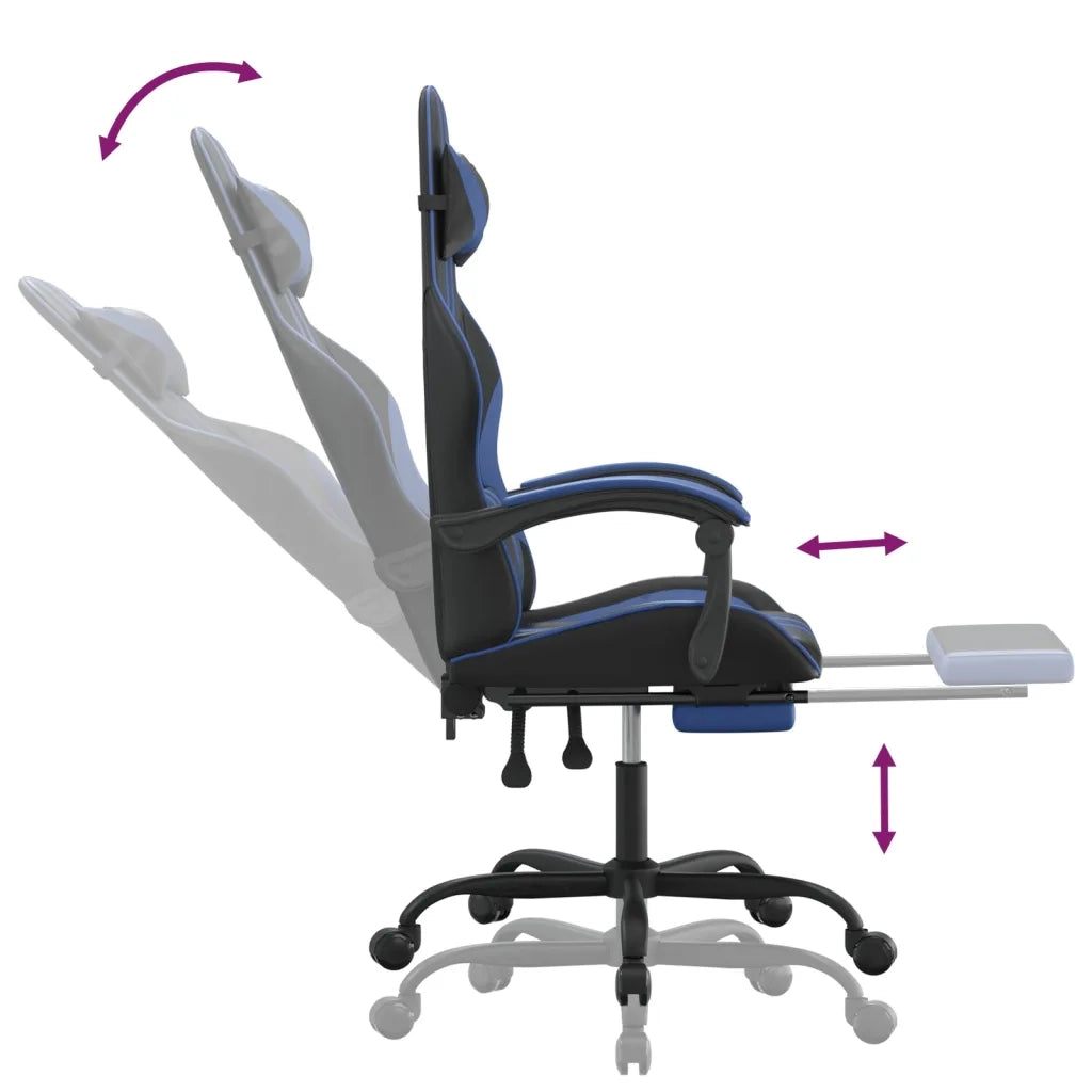 Sedia da Gaming con Poggiapiedi Nero e Blu in Similpelle 3143830