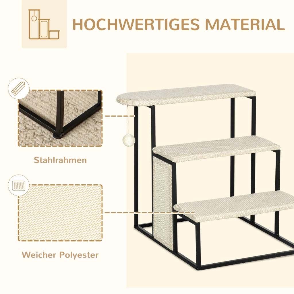 Scaletta per gatti con tiragraffi ¨C zephmum ¨C crema+nero 51x54x53cm