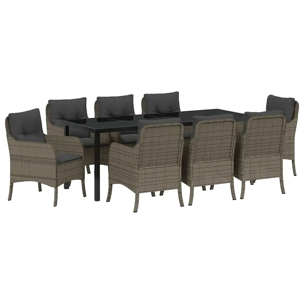 Set da Pranzo per Giardino con cuscino 9 pcs Grigio polyrattan 3380168