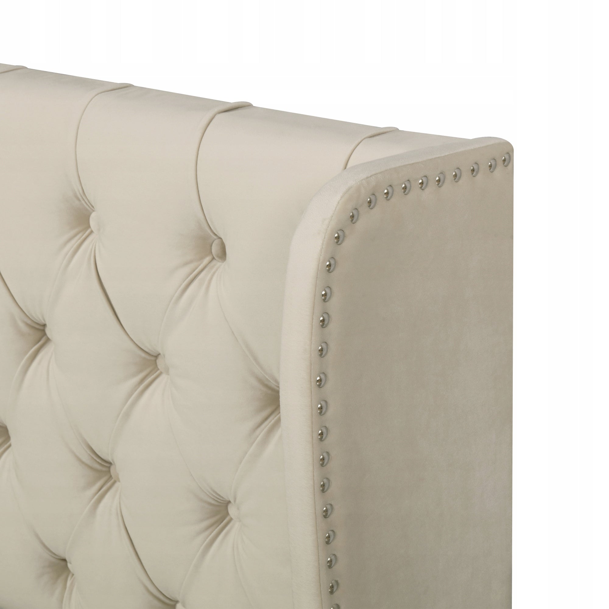 Letto matrimoniale 160x200cm - Xylo - Velluto, borchie, gambe in legno, blu