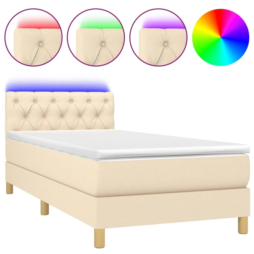 Letto a Molle con Materasso e LED-Struttura Letto con Materasso Crema 80x200 cm in Tessuto 443374
