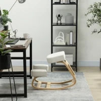 Sedia Ergonomica con Inginocchiatoio in Legno di Betulla e Cuscino, 51x69x58 cm, Crema
