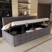 Letto imbottito 90x200 cm con contenitore idraulico, testiera senza braccioli, velluto grigio