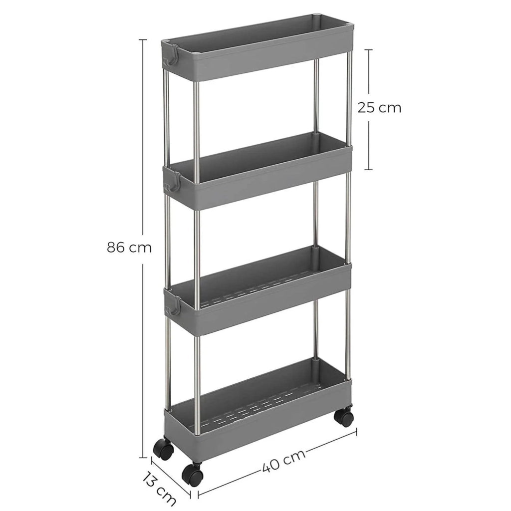 Carrello portaoggetti mobile a 4 ripiani ripiano mobile per bagno cucina piccoli spazi 40 x 13 x 86 cm grigio 12_0003491