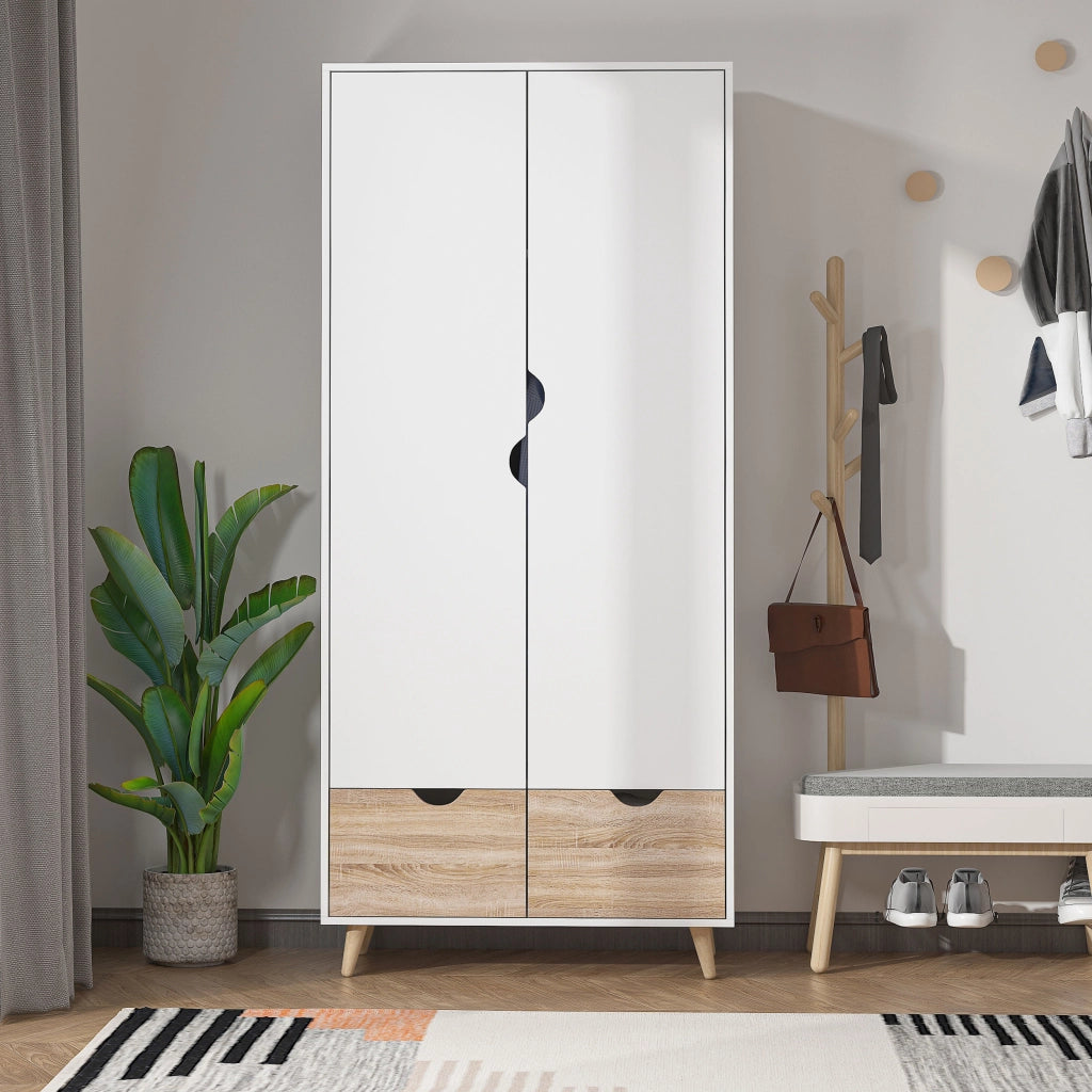 Armadio a Due Ante in Legno con Ripiani e Cassetti ¨C Zephmum ¨C Bianco 80x40x180cm