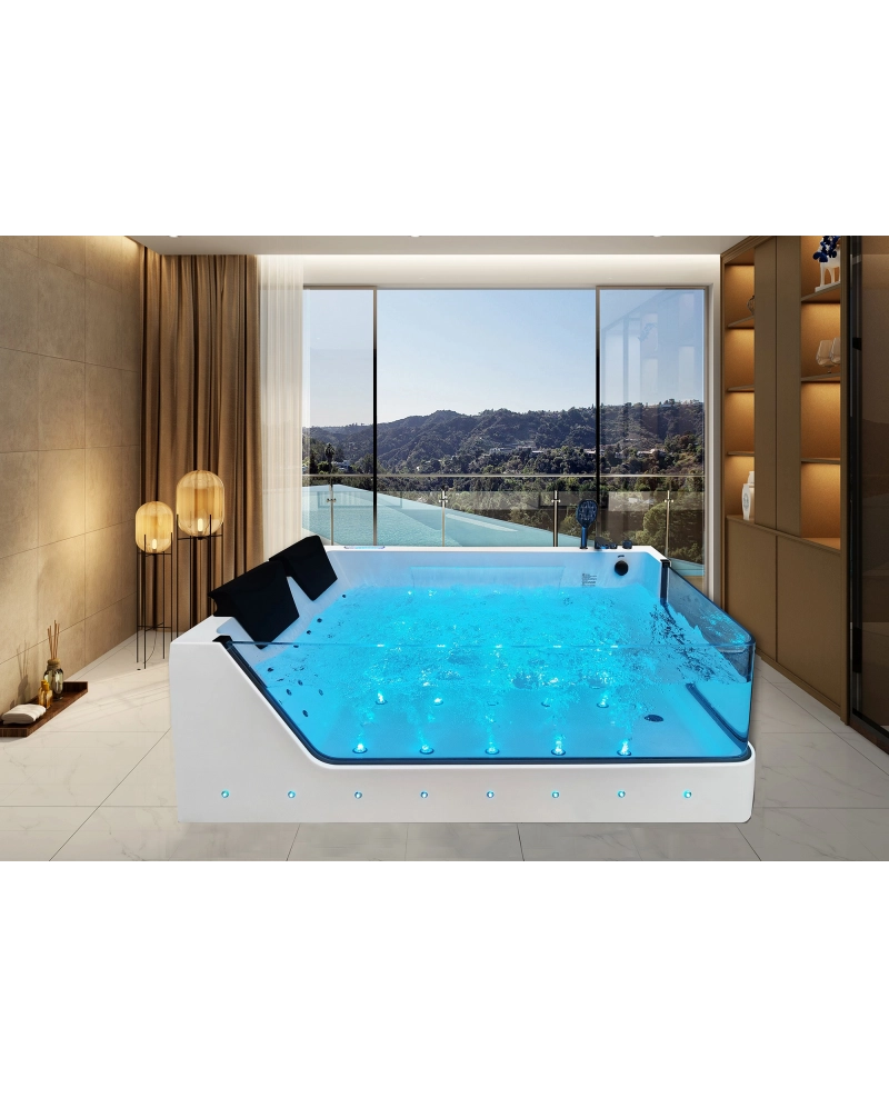 Vasca da bagno idromassaggio in vetro due posti full optional riscaldata 180x90cm Sicorage Traxy Dx