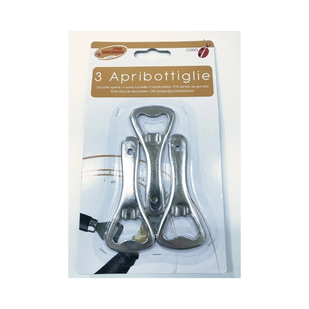 Trade Shop - Set 3 Apribottiglie A Leva In Acciaio Apri Bottiglie Tappi Barattoli Levatappi -