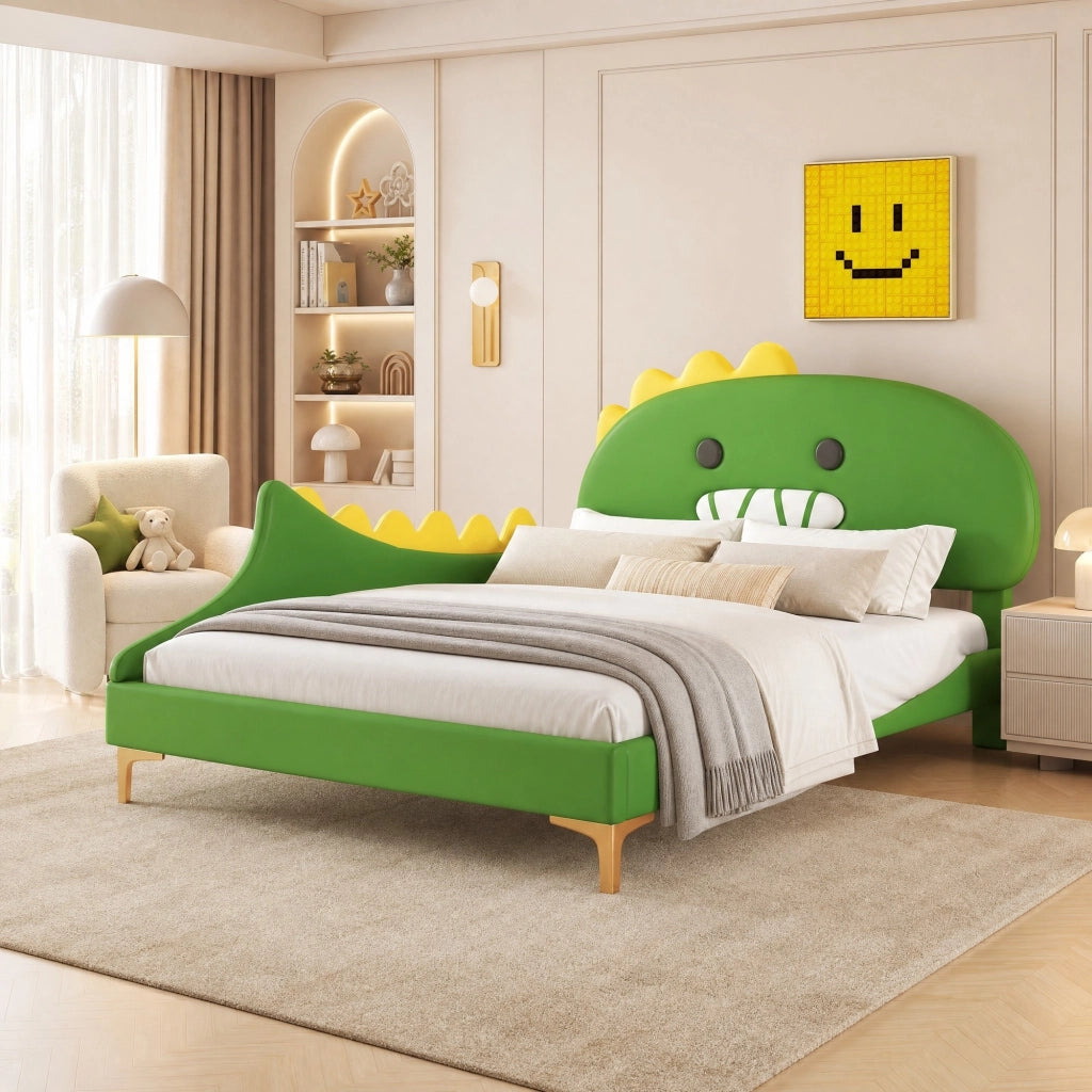 LETTO per bambini 140x200 cm dinosauro PU verde