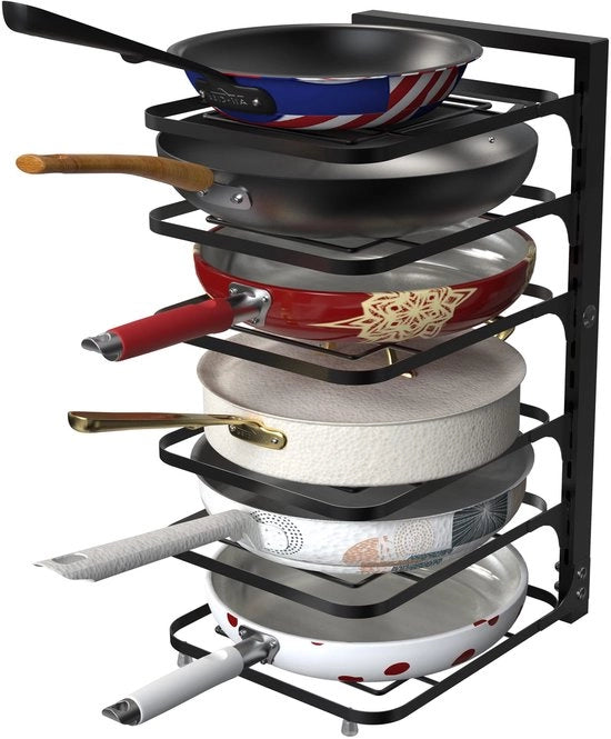 Pannello 6-foglie regolabile - Organizzatore per pentole - Organizzatore per coperchi - Fermo in metallo - Spazievitore - Organizzatore per pentole