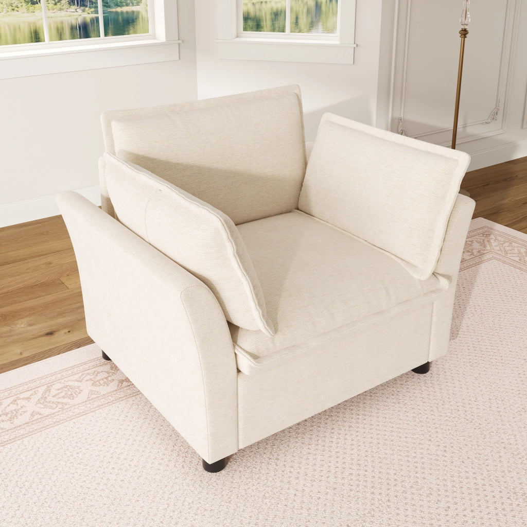 POLTRONA singola 90x81x87 cm Chenille beige con 2 cuscini