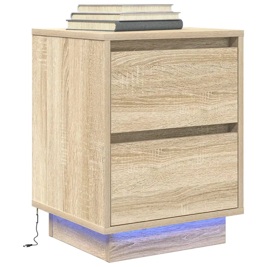 vidaXL Comodino con Luci LED Rovere Sonoma 38x34x50 cm
