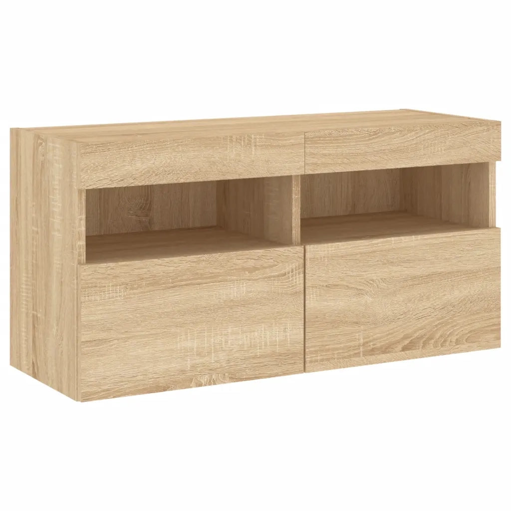 Mobili TV a Muro con LED 5pz | Armadietto TV | Mobile Porta TV Rovere Sonoma Legno Multistrato