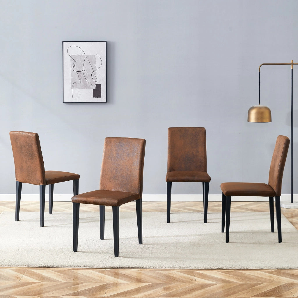 Set di 4 sedie da pranzo design moderno con schienale ergonomico in tessuto marrone e metallo nero 90 cm