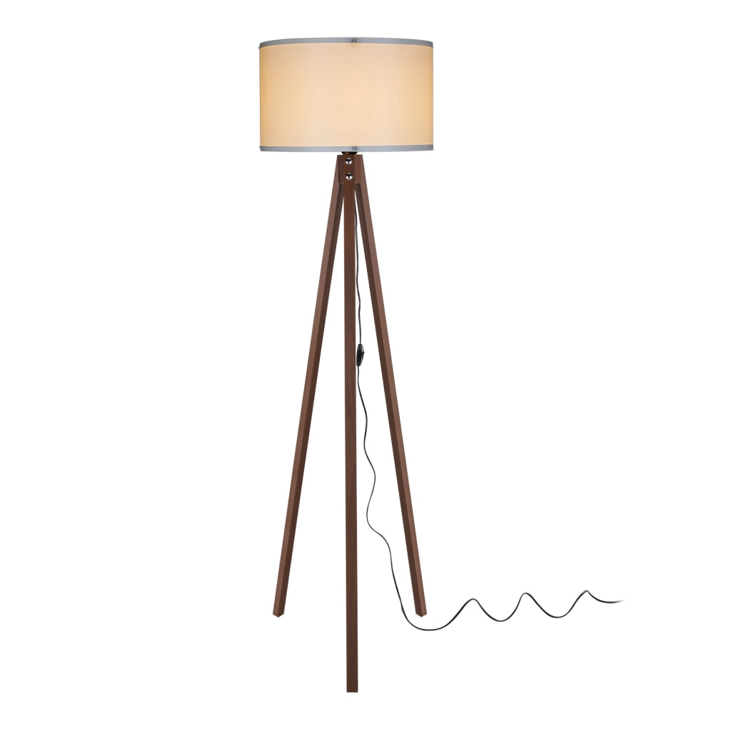 Lampada da Terra 'Guildford' a Treppiedi con Paralume in Tessuto/PVC Piantana - color Noce/Crema  [lux.pro]
