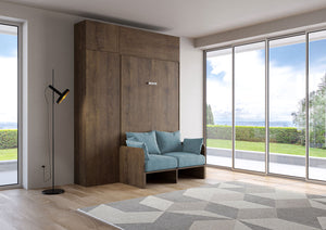 Letto Una Piazza E Mezzo A Scomparsa 120 Kentaro Con Divano E Mobili Noce e Azzurro