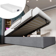 Letto imbottito 90x200 cm con ricarica wireless; USB e Type-C; contenitore; cotone grigio
