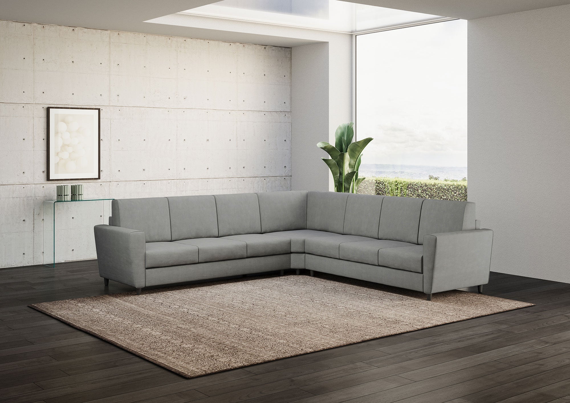 Divano Angolare 7 Posti 288x288x85 cm Yasel in Tessuto Grigio