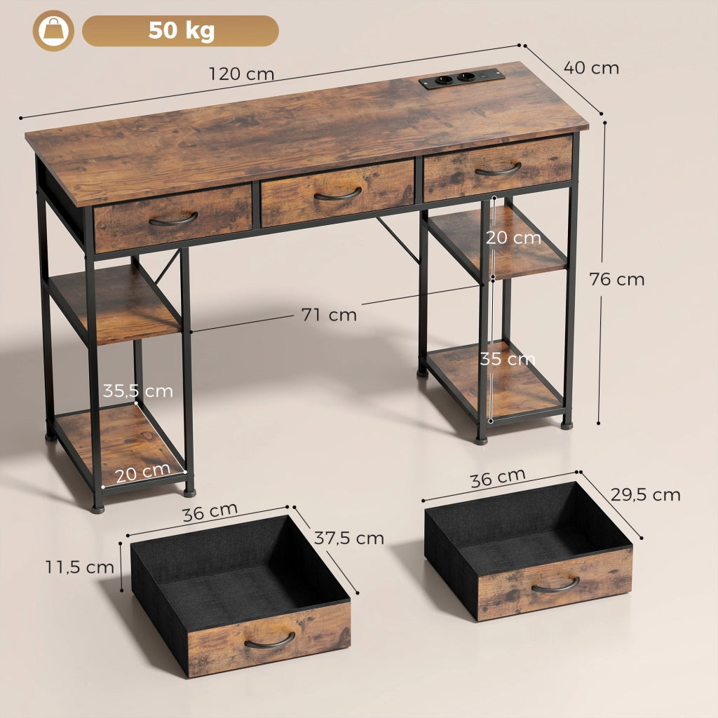 Scrivania con cassetti in tessuto e ripiani ¨C Xylo ¨C Marrone 120x40x76 cm