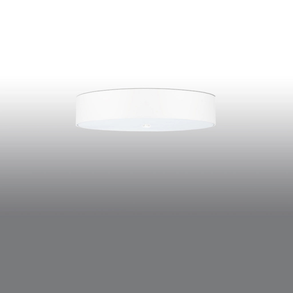 Lampadario da soffitto rotondo a 5 luci della serie SKALA in tessuto bianco, vetro e acciaio