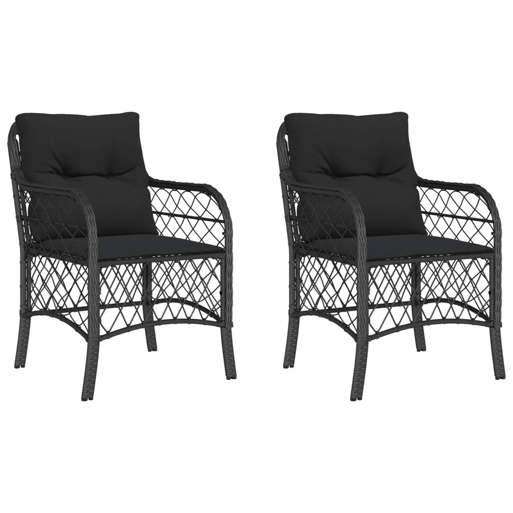 Sedie da Giardino con Cuscini 2 pz | Sedie da Esterno Nere in Polyrattan