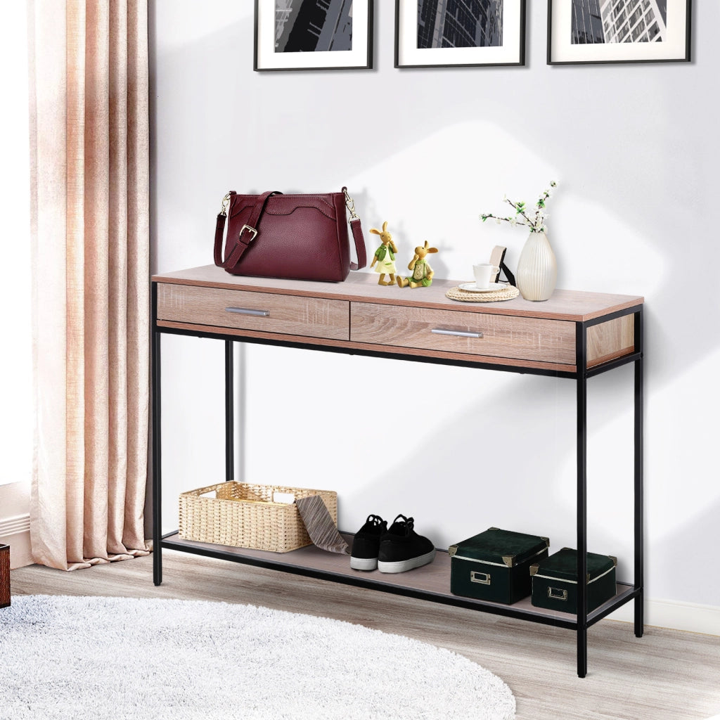 Consolle con cassetti in acciaio per ingresso ¨C zephmum ¨C rovere 120x30x81,5 cm