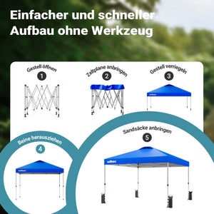 Gazebo pieghevole pop-up blu, 3 x 3 m con ruote Tenda per fiere eventi mercati