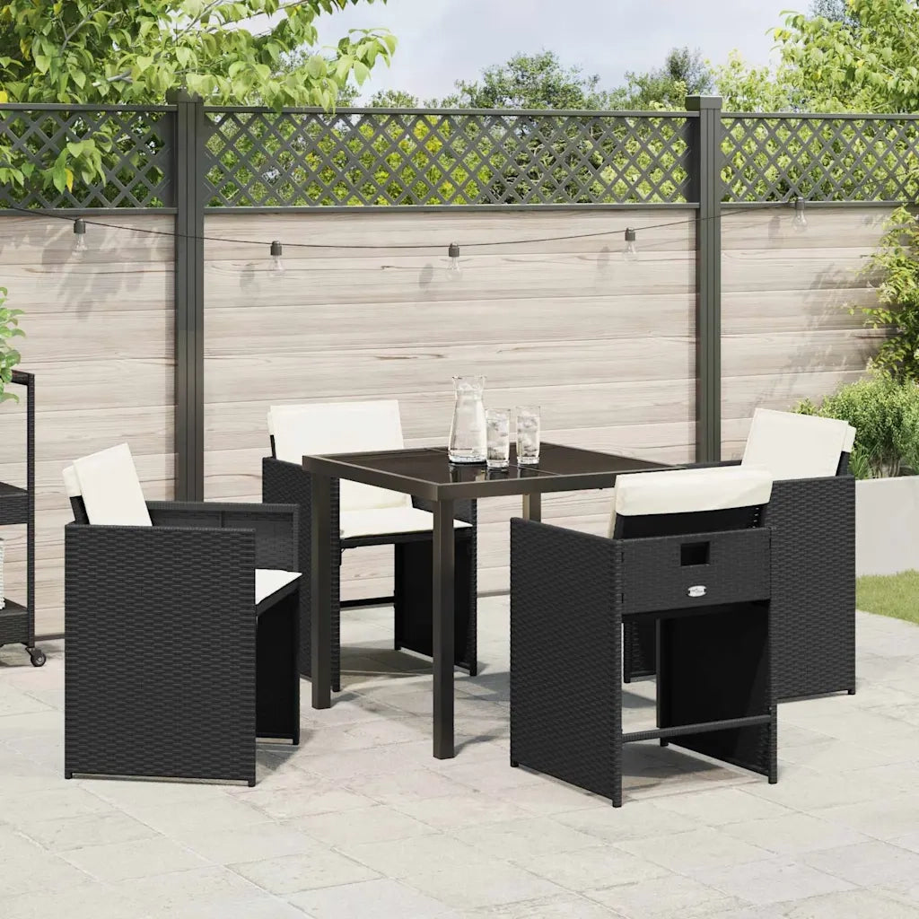 Set da Pranzo per Giardino con cuscino 5 pcs Nero polyrattan